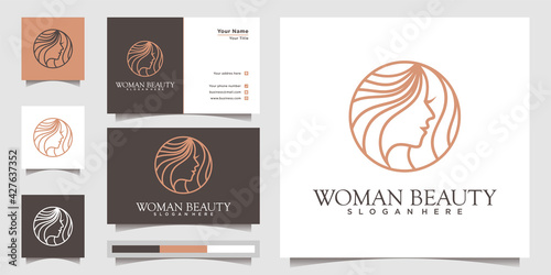 Woman logo with modern line art style for beauty salon and business card design template Premium Vector