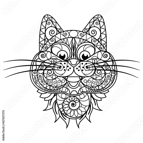 Vector fractal cat coloring book. Image on a white background.