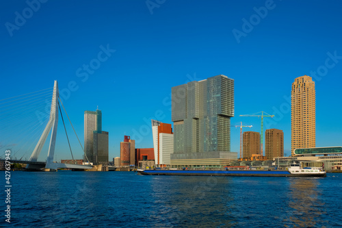 Rotterdam skyscrapers skyline and Erasmusbrug bridge over of Nieuwe Maas river. Rotterdam © Dmitry Rukhlenko