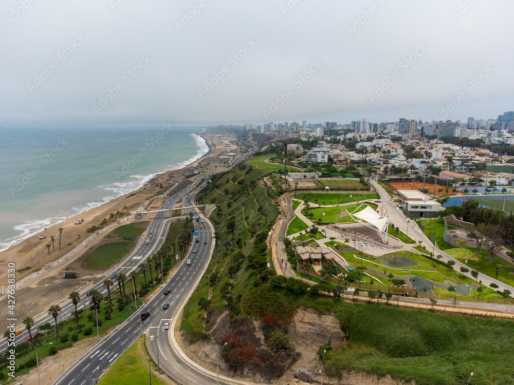 Highway of the Costa Verde, at the height of the district of Miraflores in the city of Lima.