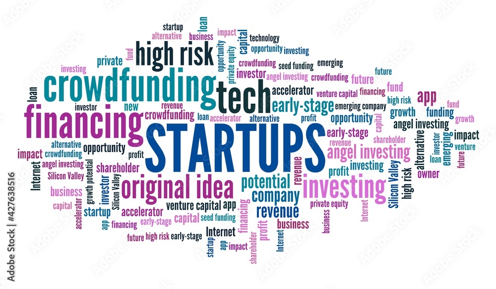 Startups concept illustration - word cloud for startup company Startups concept illustration - word cloud for startup company
