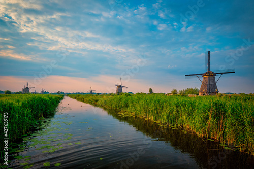 Windmills at Kinderdijk in Holland. Netherlands