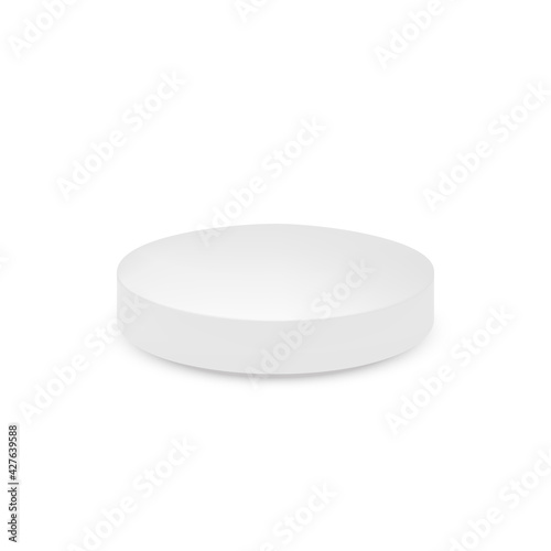Realistic white pill. Vitamins capsule on white background. Realistic treatment tablet. Vector