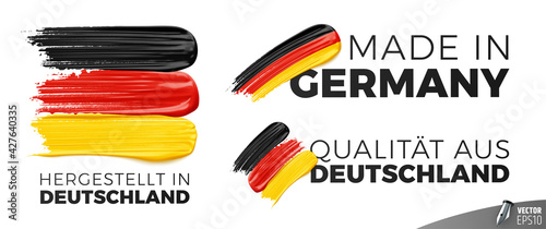 Logos "Hergestellt in Deutschland", "Made in Germany" et "Qualität aus Deutschland" vectoriels sur fond blanc