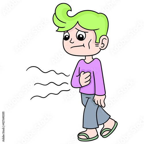a man with a thin face walked over with a stomach growling with hunger. doodle icon image kawaii