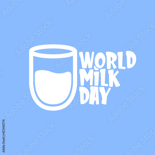 vector wold milk day outline style icon or label isolated on violet background. Milk day greeting poster design template. Milk day logo with milk glass