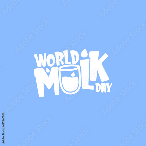 vector wold milk day outline style icon or label isolated on violet background. Milk day greeting poster design template. Milk day logo with milk glass