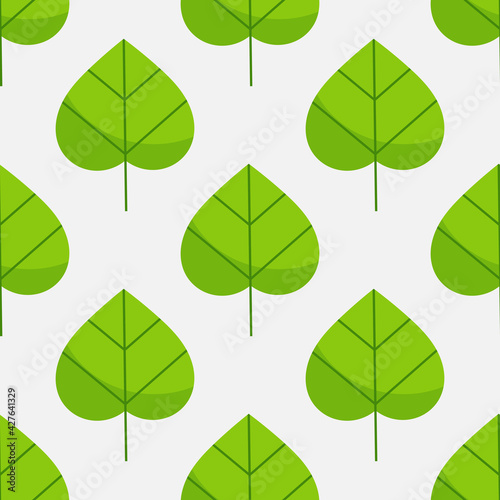 Green leaves seamless pattern. Green foliage flat design background.