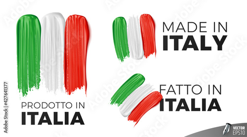 Logos "Prodotto in Italia", "Made in Italy" et "Fatto in Italia" vectoriels sur fond blanc