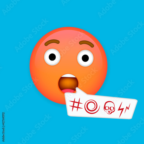 Swearing emoji. Angry-red face with a black bar covering its mouth