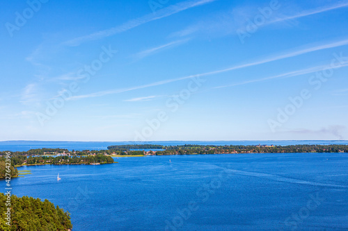 Aerial view at a Karlsborg city and lake Vattern in Sweden