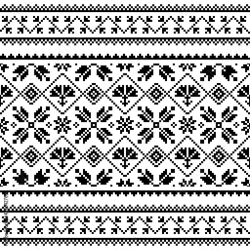 Ukrainian and Belarusian Slavic folk art vector seamless pattern or print, traditional embroidery design 