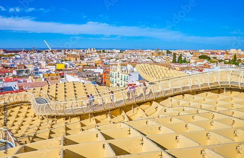 Walk on Metropol Parasol construction in Seville, Spain photo