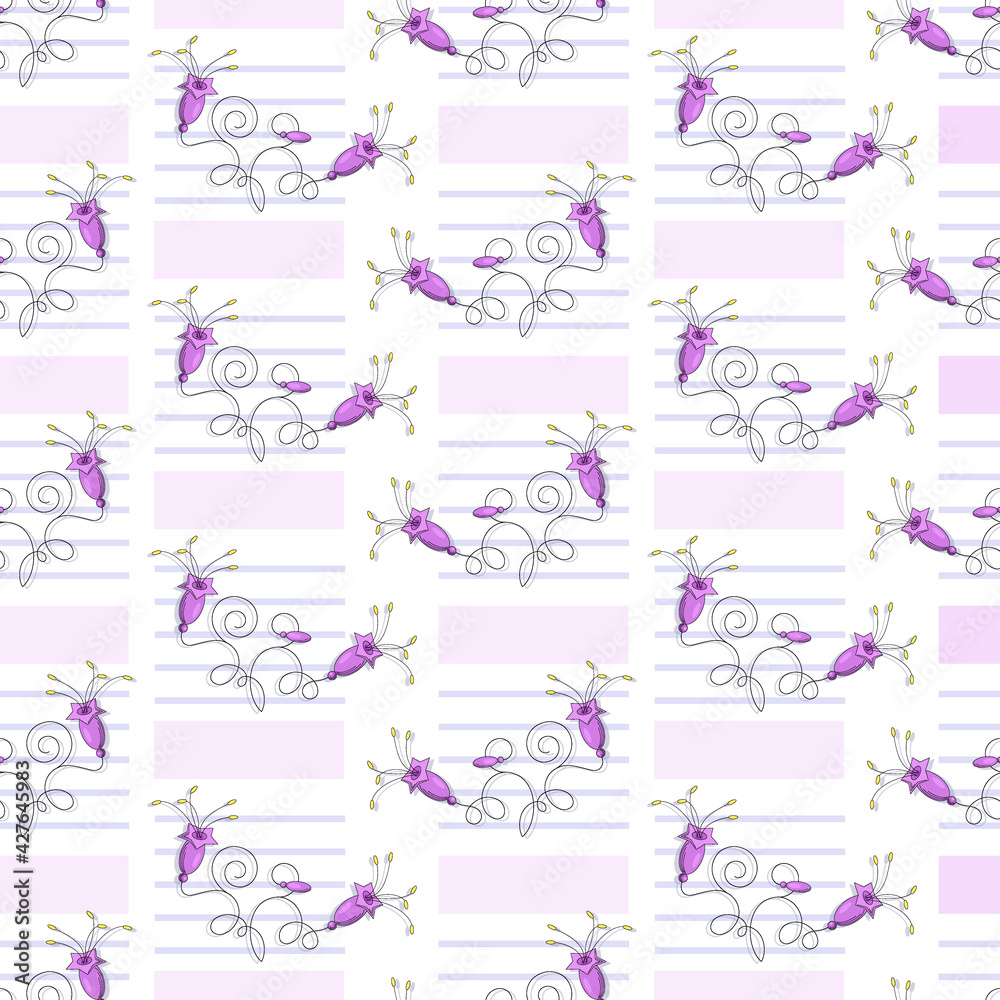 Bellflower background. Vector Campanula flowers. Seamless pattern with geometric elements. Bellflower background. Vector Campanula flowers. Seamless pattern with geometric elements.