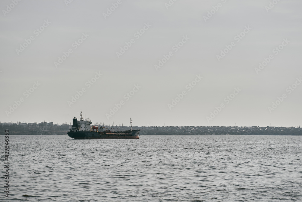 Commercial freight ship on the river in the Mykolaiv Ukraine