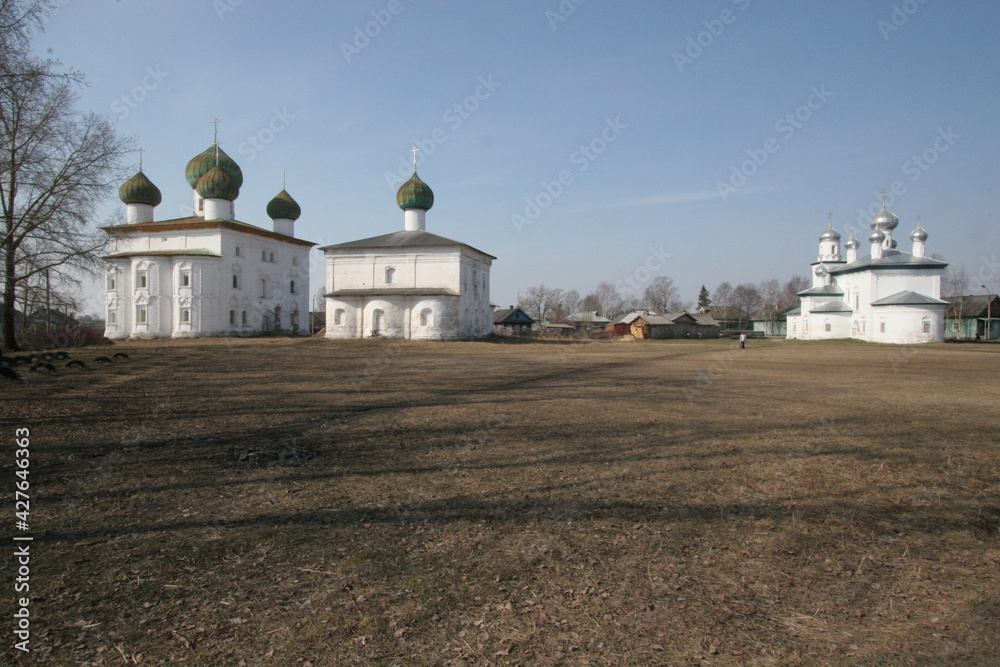 Stone churches of the hinterland of Russia. The town of Kargopol. Temple bells.