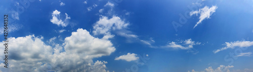 Panorama sky with cloud on a sunny day. Beautiful cirrus cloud.