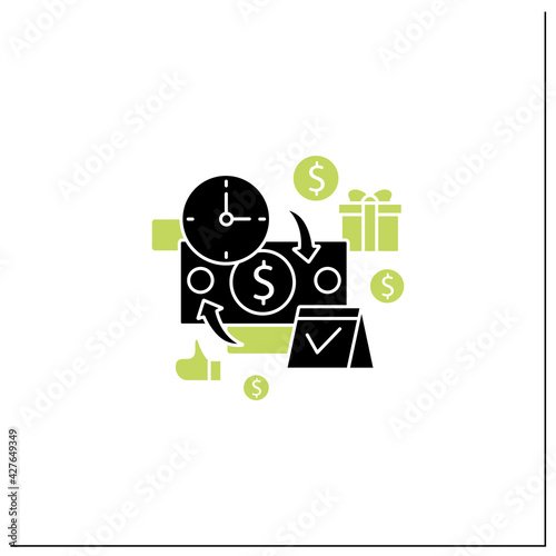 Periodic payment glyph icon. Recurring payments. Contribute funds as scheduled. Universal basic income concept.Filled flat sign. Isolated silhouette vector illustration