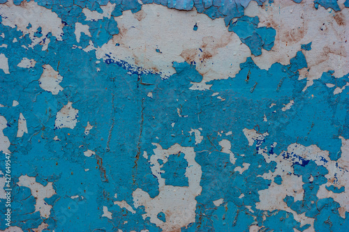 Abstract weathered blue peeling paint metal texture grunge background