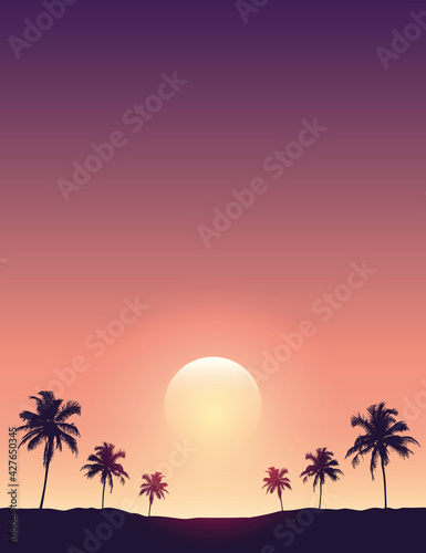 beautiful sunset on tropical palm tree silhouette background © krissikunterbunt