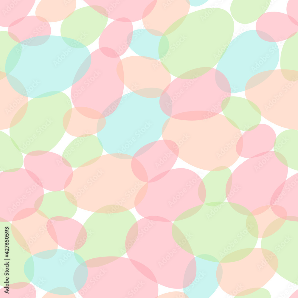 Happy Easter seamless pattern with colorful eggs on white background. Polka dots design for card, postcard, wallpaper, posters. Vector stock illustration. Cartoon style.
