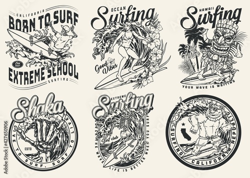 Hawaii surfing vintage prints