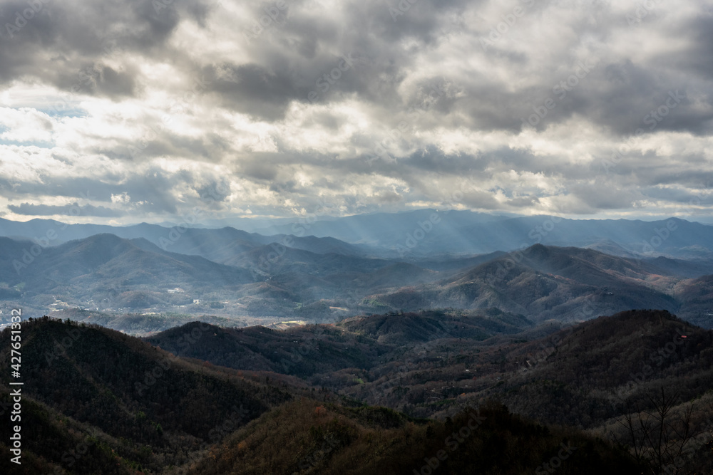 Shafts Of Light Over Smoky Mountains In Late Fall