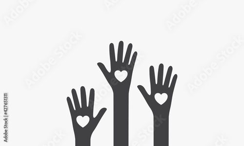 heart hand raised icon vector on white background.