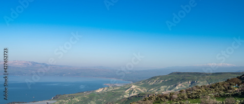 Fototapeta Naklejka Na Ścianę i Meble -  Panoramic view of the Sea of Galilee and the Hermon mountain.