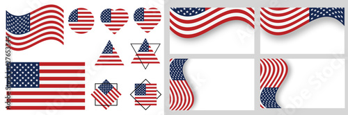 USA flag vector illustration.  American flag national sign isolated.  flag of the United States. USA  vector illustration. eps 10 vector. Set of American flag. Icon. US, USA, America.