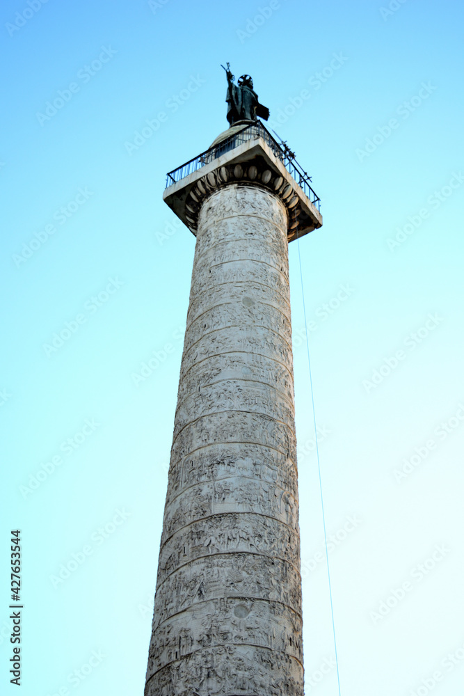 column of Traian empreror in the ancient imperial forum - Rome, Lazio, Italy, Europe - describes the wars between the Romans and the Dacians from 101-102 and 105-106