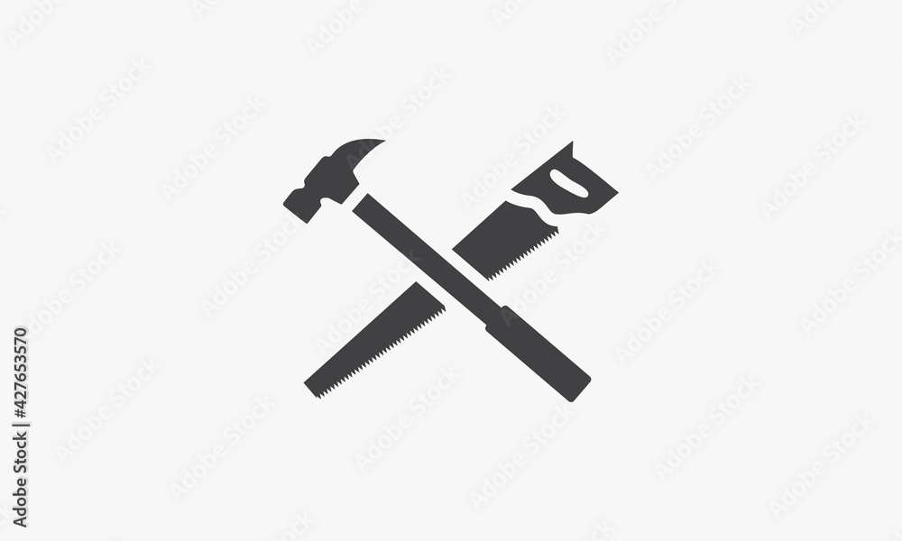 hand saw hammer cross vector illustration on white background. creative icon. hand saw hammer cross vector illustration on white background. creative icon.