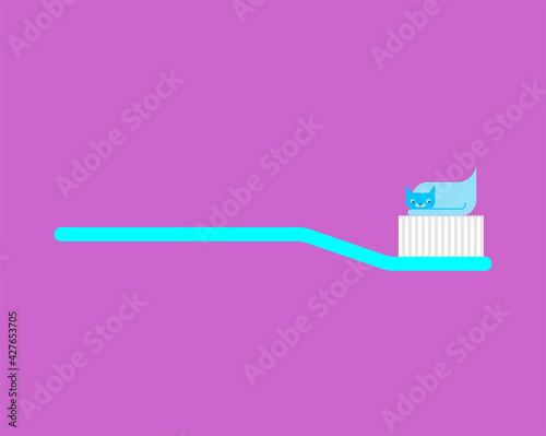 Cat On Toothbrush. Teeth cleaning vector illustration