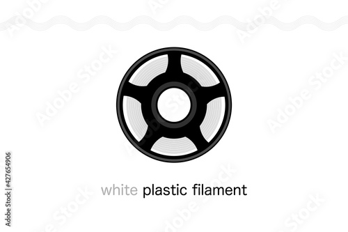 Spool of white plastic filament for 3D printing vector isolated on white background