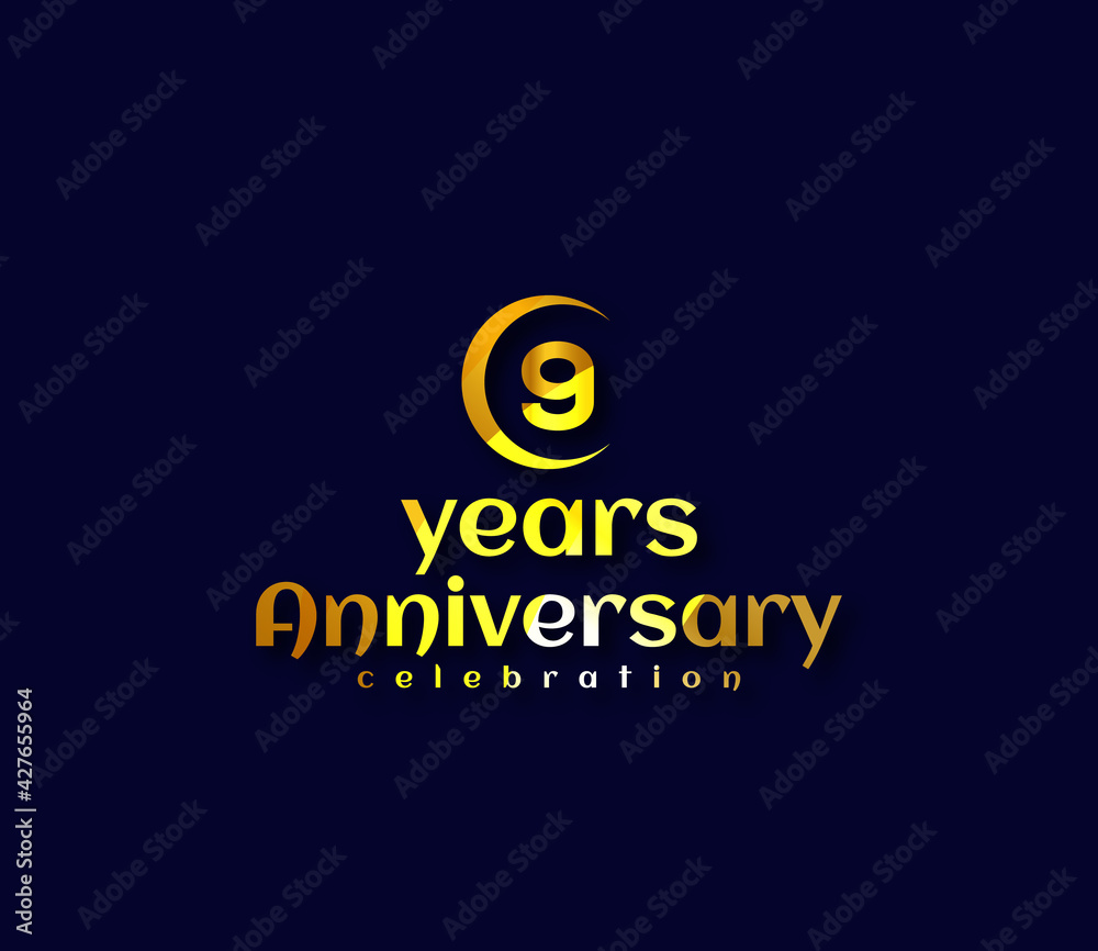 9 Year Anniversary, Festival on a holiday occasion, Gold Colors Design, Banners, Posters, Card Material, for 9 Year Anniversary, Festival on a holiday occasion, Gold Colors Design, Banners, Posters, Card Material, for
