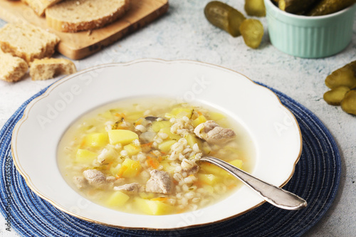 Rassolnik, traditional soup of Russian cuisine	
