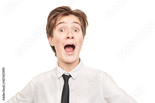 schoolboy shouting from shock