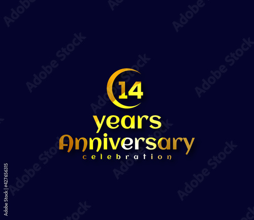 14 Year Anniversary, Festival on a holiday occasion, Gold Colors Design, Banners, Posters, Card Material, for