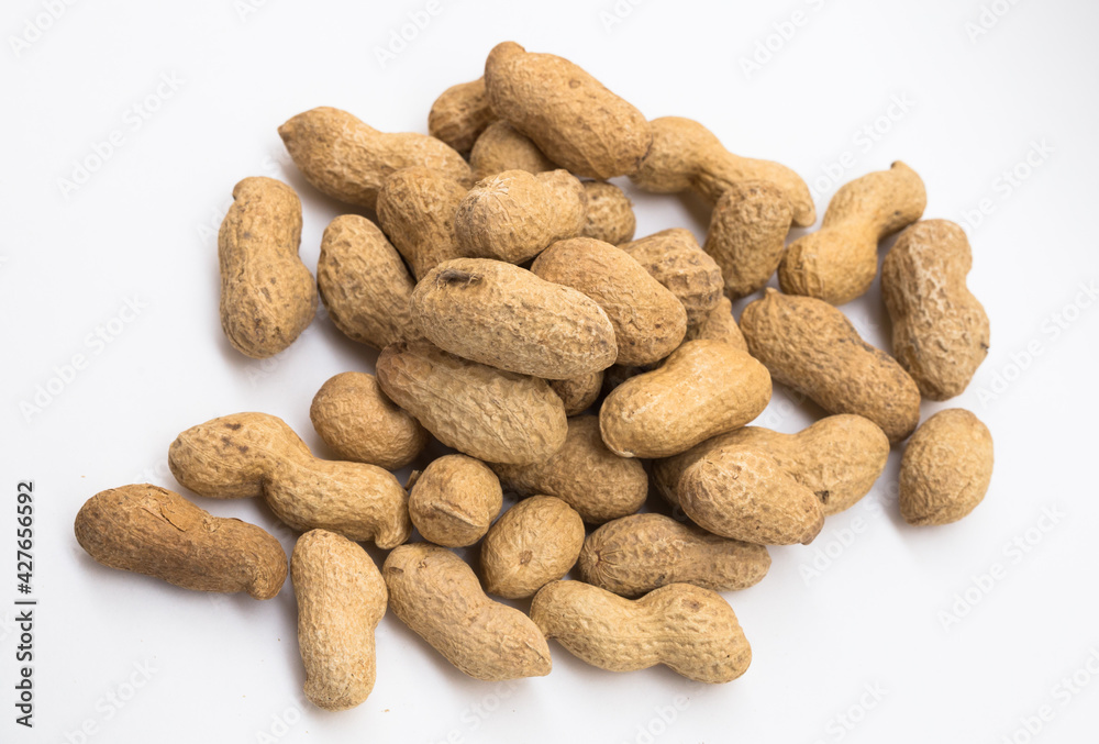 bunch of ecological peanuts on a white background bunch of ecological peanuts on a white background