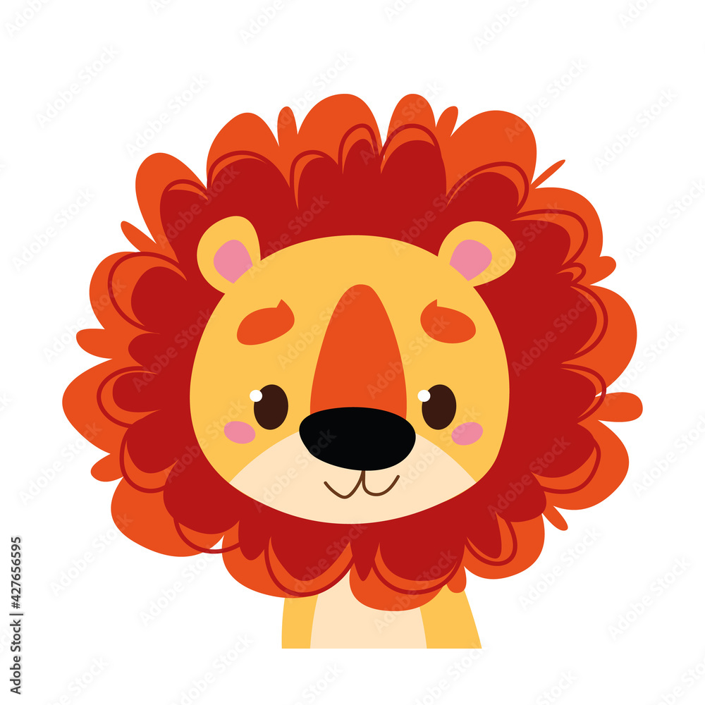 Cute baby lion. Wild African animal avatar. Portrait illustration isolated on white. Design for baby print boy and girl, postcard, clothes, banner clipart fun