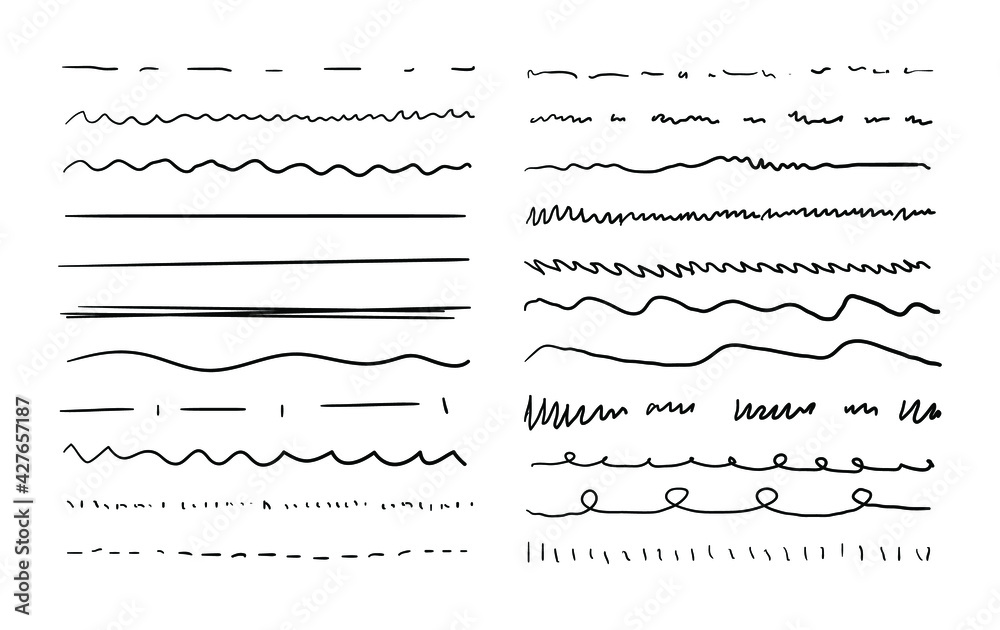 Vector set of lines, black ink paintings isoalted on white background, drawings set, abstract underline strokes.
