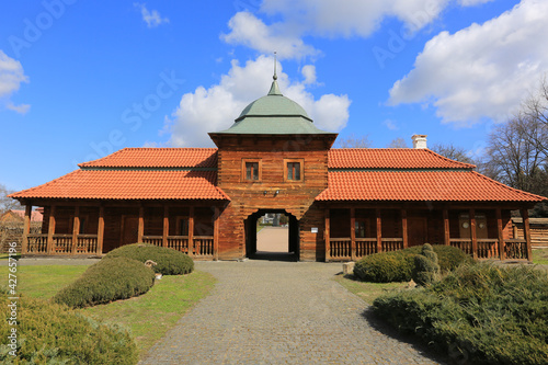 Entrance of the restored Bohdan Khmelnytskyi residence in Cyhyrun town