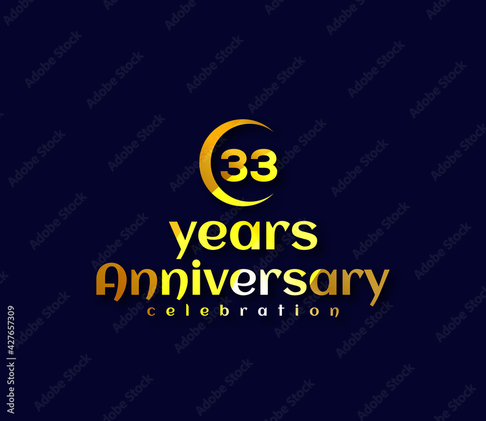 33 Year Anniversary, Festival on a holiday occasion, Gold Colors Design, Banners, Posters, Card Material, for