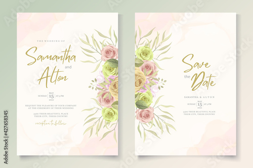 Minimalist wedding card concept with floral decoration