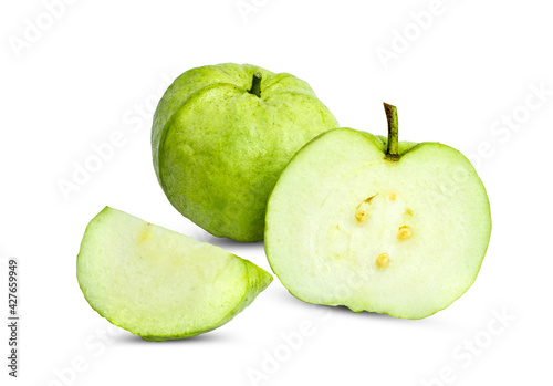 Guava fruit isolated on white background, clipping path, full depth of field