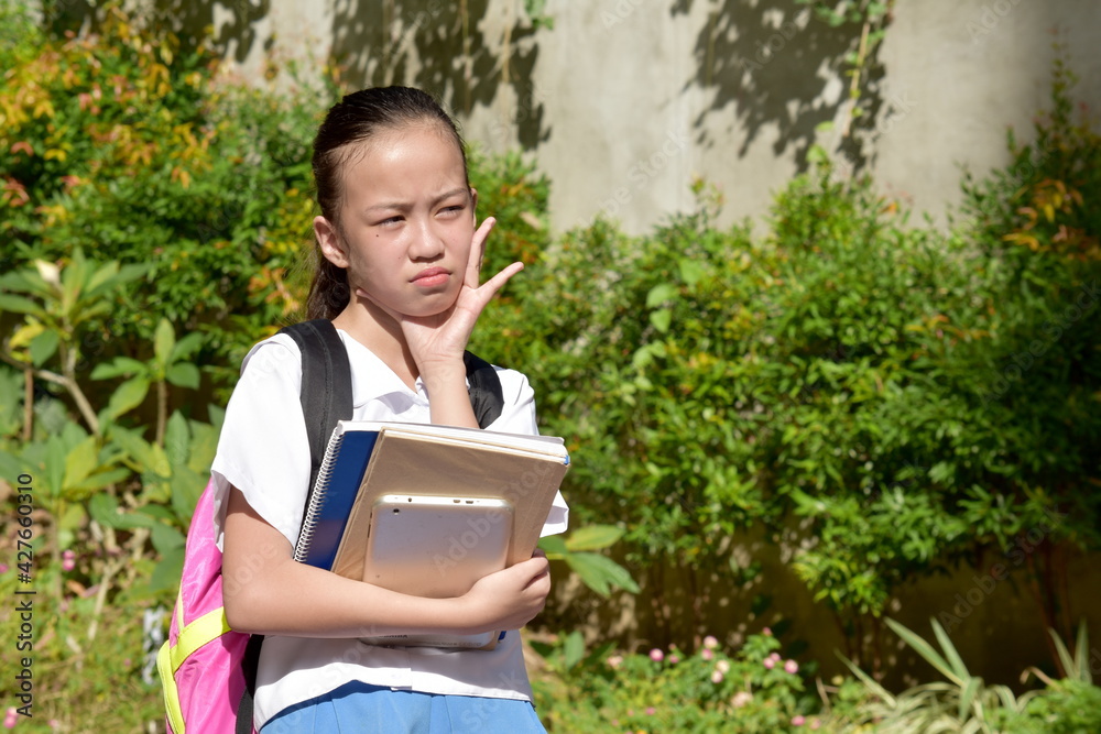 Young Diverse Student Teenager School Girl With Toothache With Textbooks Young Diverse Student Teenager School Girl With Toothache With Textbooks