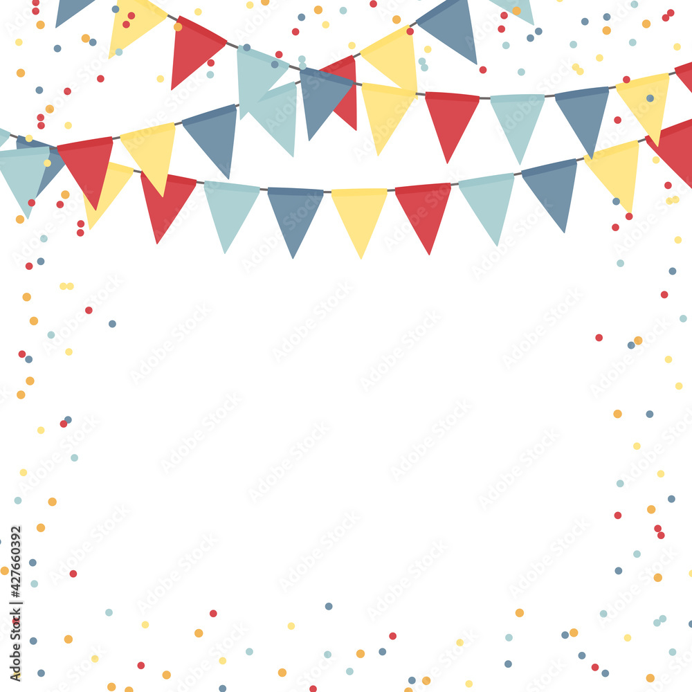 Obraz premium Party holiday abstract background template with flag garlands and confetti. Vector illustration