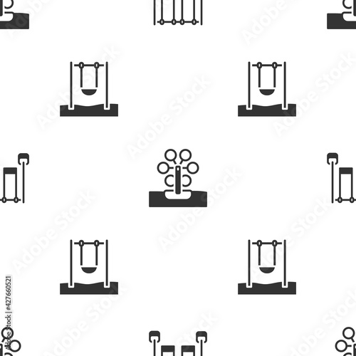 Set Double swing, Ferris wheel and Swing on seamless pattern. Vector