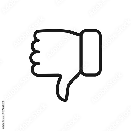 Thumb down icon. Hate and disagree outline symbol. Disapproval arm line gesture. Vector isolated on white background