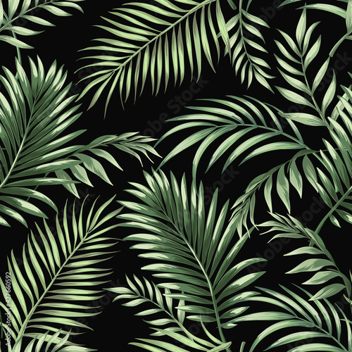 Jungle vector pattern with tropical leaves.Trendy summer print. Exotic seamless background.
